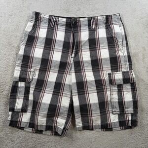 Cargo Supply Shorts Mens 36 Grey Red Plaid Cargo Cotton Skate Casual Pocket 10"
